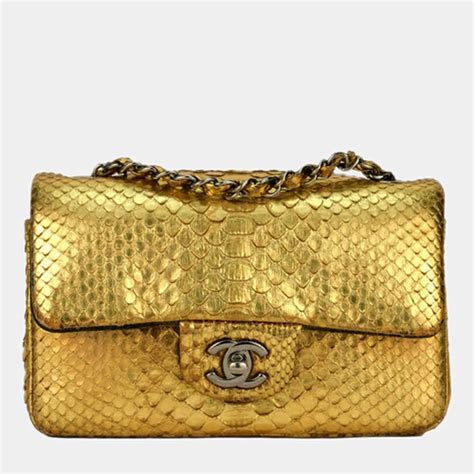 chanel gold python bag